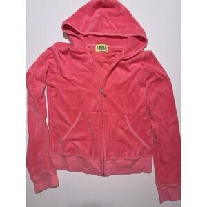 Y2K Juicy Couture Vintage Pink Terry Cloth Large Zip up Hoodie
